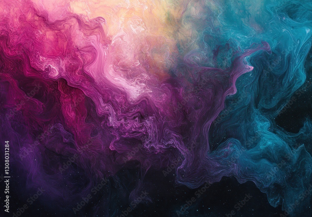 Fototapeta premium Vibrant Colorful Abstract Background with Swirling Patterns of Purple, Pink, and Teal in Cosmic Style for Artistic and Design Projects