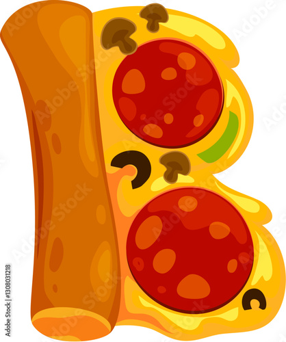 Fast food pizza meal cartoon ABC font letter B. Fastfood cafe meal cartoon font symbol, fast food restaurant snack vector ABC font typeset letter. Street cafe alphabet B letter or typeset element