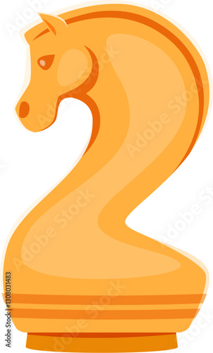 Cartoon number two as knight chess piece. Vector kids sport font, 2 math typeface symbol, funny type, alphabet for children education, mathematics learning, developing strategic skills in chess game