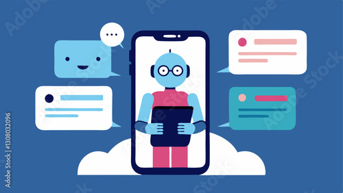NLP Testing A developer testing a chatbot on a smartphone with conversation bubbles showing the interaction between the user and the AI.