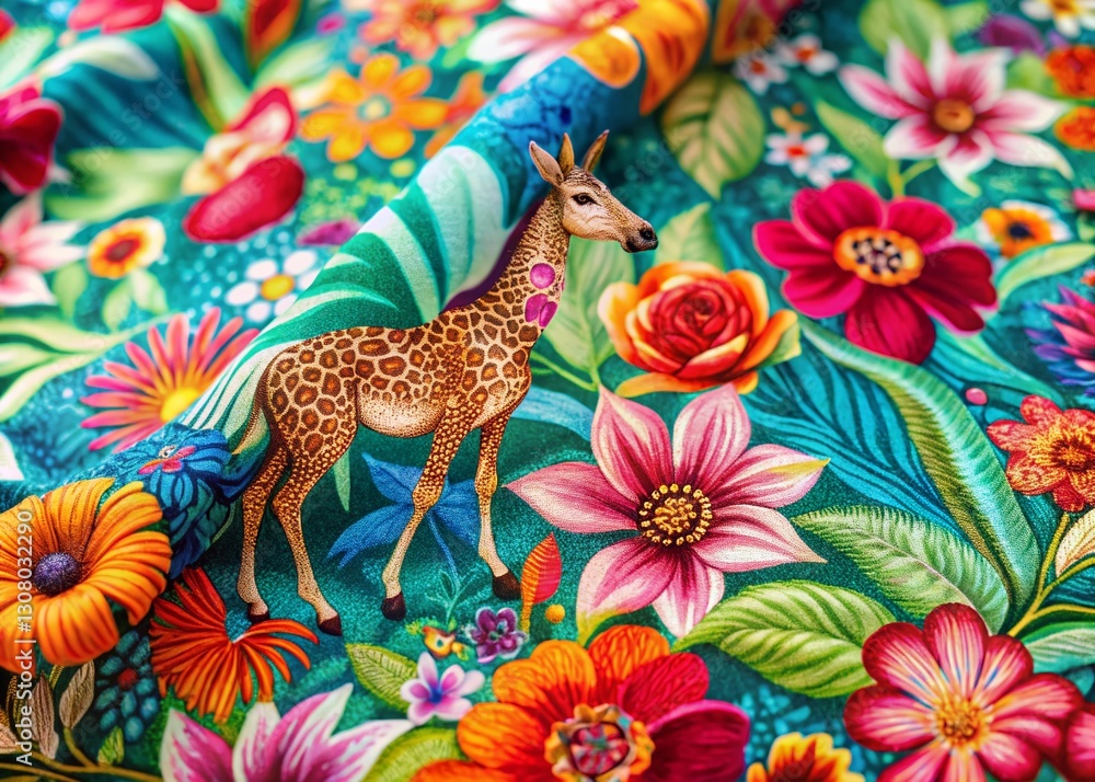 Obraz premium Boho Floral Fantasy Animal Print Texture Art - Whimsical Aesthetic Stock Photo