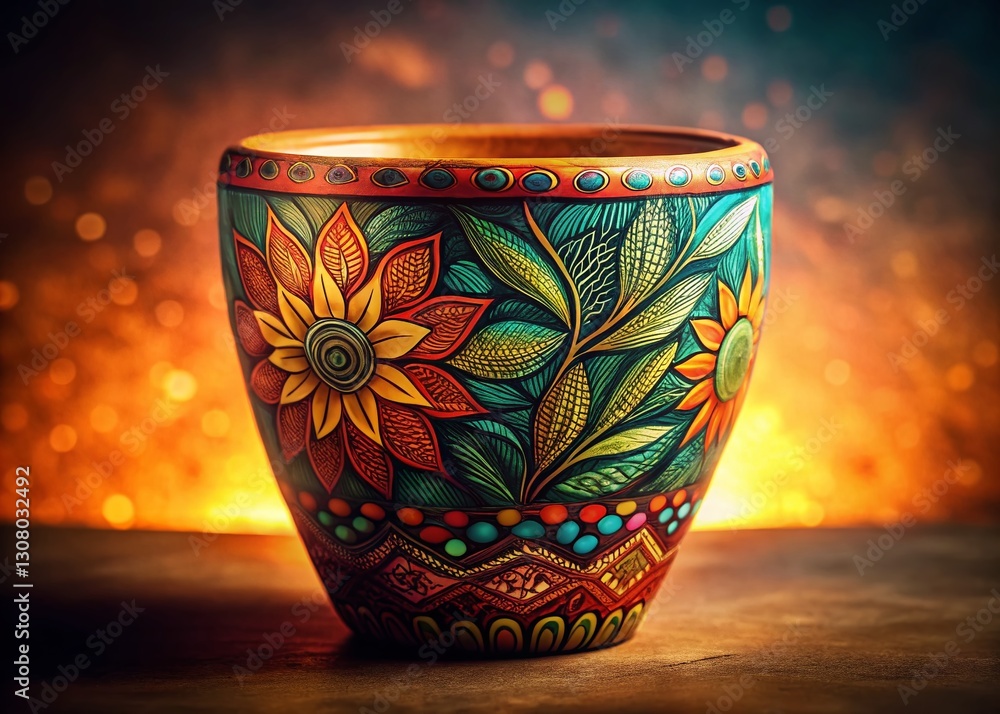 Boho Flower Pot Design, Low Light Photography, Doodled Pattern, Hand Drawn, Ceramic Planter Boho Flower Pot Design, Low Light Photography, Doodled Pattern, Hand Drawn, Ceramic Planter