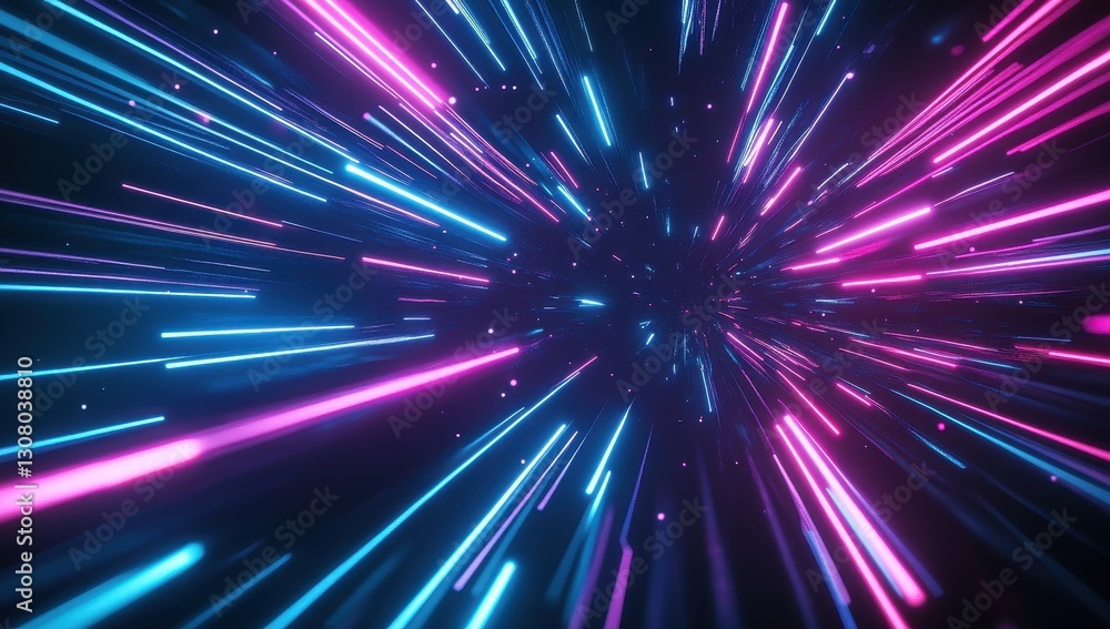 Fototapeta premium Vibrant Neon Lights in Motion Creating a Dynamic Abstract Background with Blue and Pink Rays of Light for Modern Digital Designs