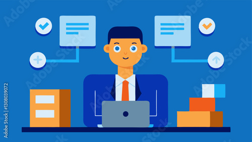 Order Automation Depict a manager overseeing an automated order processing system where AI handles order confirmations and inventory checks seamlessly.