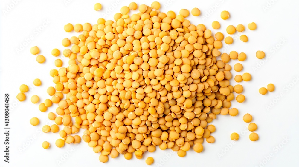 Yellow Lentils on White Background Flat Lay Yellow Lentils on White Background Flat Lay