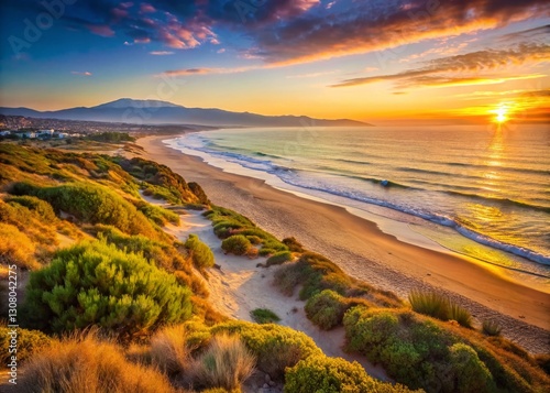 Cabopino Beach Sunset, Costa del Sol, Spain: Golden Hour Coastal Landscape