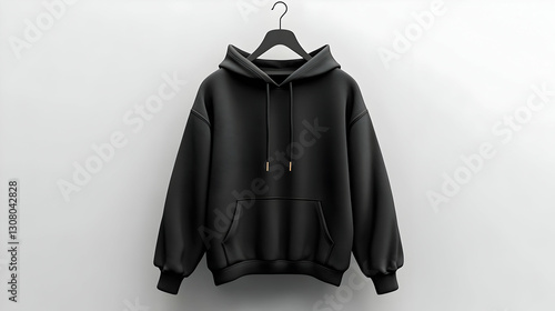 Black Hoodie Mockup 3D Render on Hanger -  Minimalist Clothing Design Template