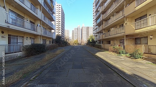 Empty alleyway between apartment buildings, Japan photo