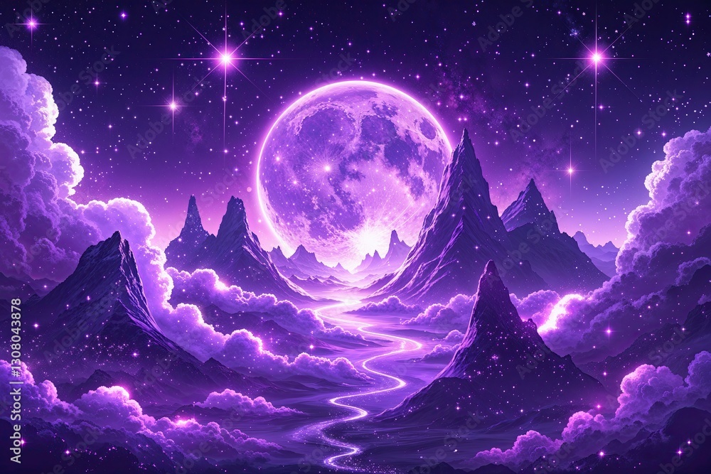 Obraz premium Celestial Purple Dreamscape Art with Sparkle and Ethereal Effects