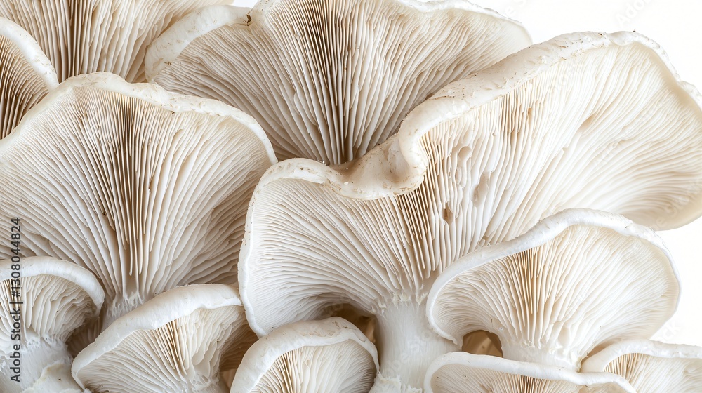 Close-up Oyster Mushrooms, Food Texture, White Background, Culinary Use Close-up Oyster Mushrooms, Food Texture, White Background, Culinary Use