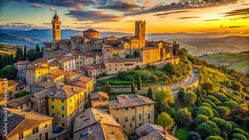 Obraz premium Candid Tuscan Cityscape: Volterra's Hilltop Views, Italy