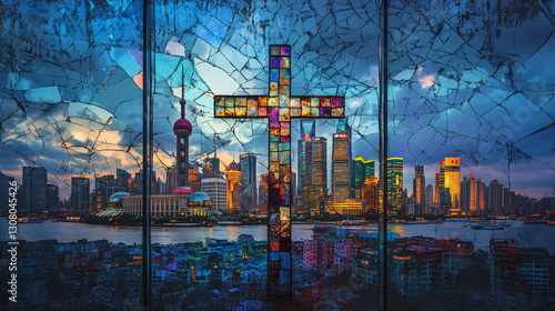 Faith Reimagined: Shattered Crucifix Transforms into Skyscrapers Over Shanghai Skyline