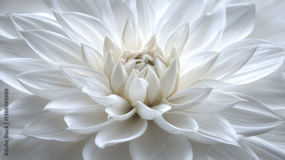 Close-up white dahlia, soft light, serene background, for peaceful designs Close-up white dahlia, soft light, serene background, for peaceful designs