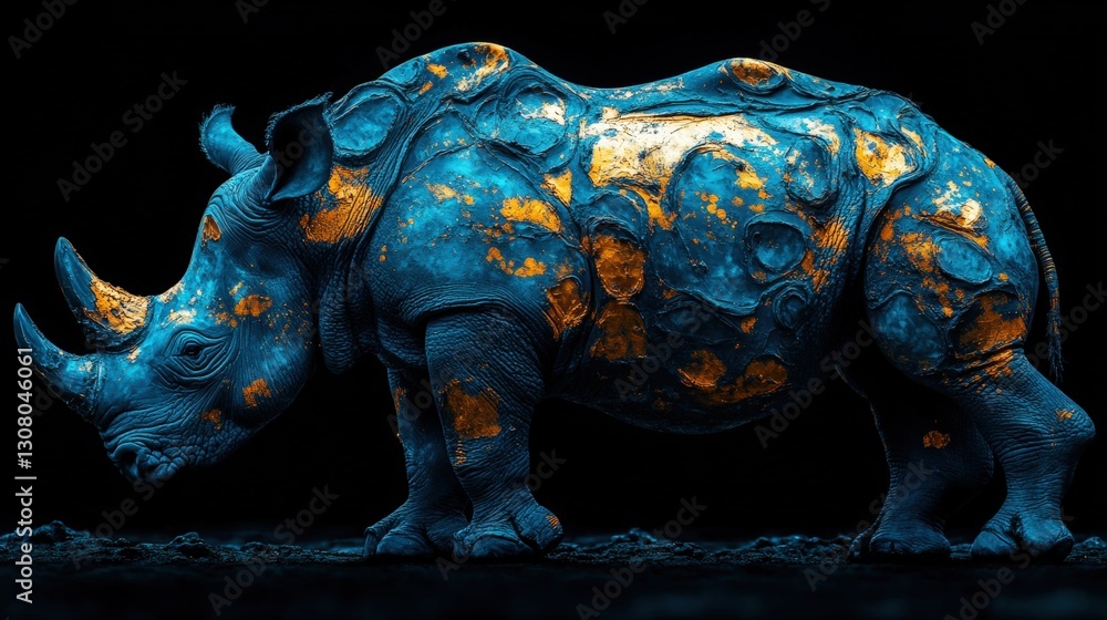Fototapeta premium Majestic rhinoceros standing proudly in its natural habitat amidst lush green grass and trees