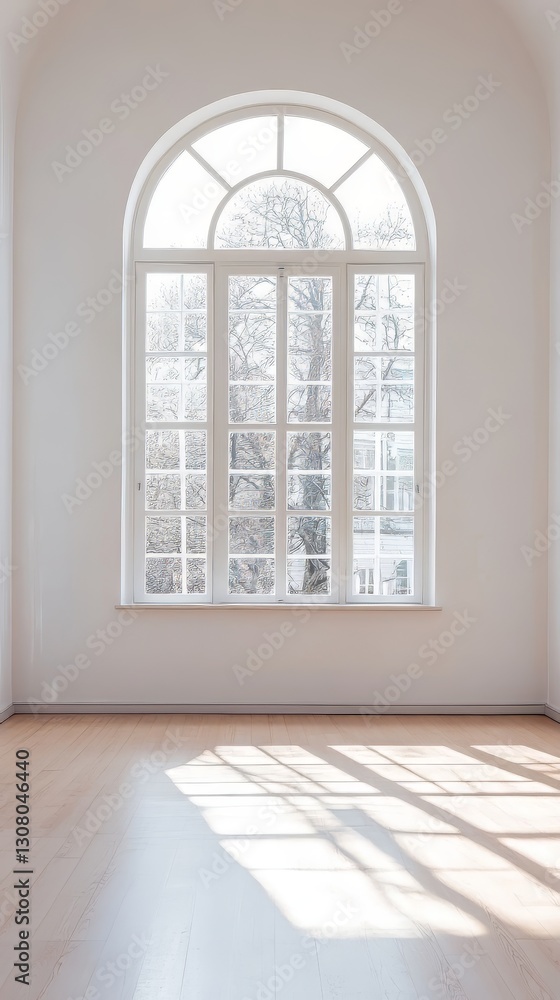 A large window with a view of trees and a white wall. The window is open and the sunlight is shining through it, creating a warm and inviting atmosphere A large window with a view of trees and a white wall. The window is open and the sunlight is shining through it, creating a warm and inviting atmosphere