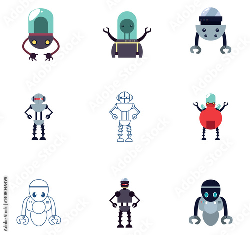 Set of vector icons of robots with white background