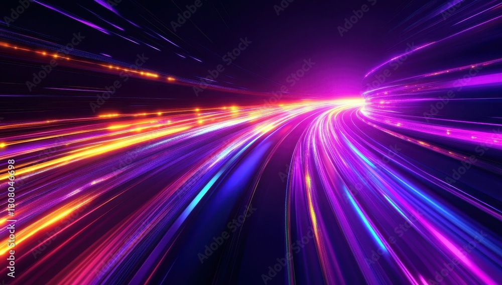 Vivid Light Trails Creating Energetic Motion in a Dark Background with Striking Colors of Purple, Blue, and Orange for Abstract Visuals Vivid Light Trails Creating Energetic Motion in a Dark Background with Striking Colors of Purple, Blue, and Orange for Abstract Visuals