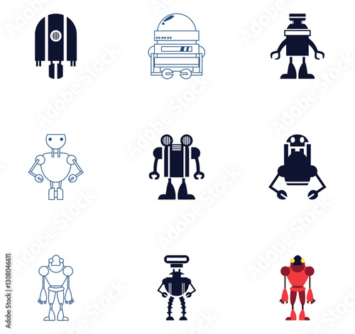 Set of vector icons of robots with white background