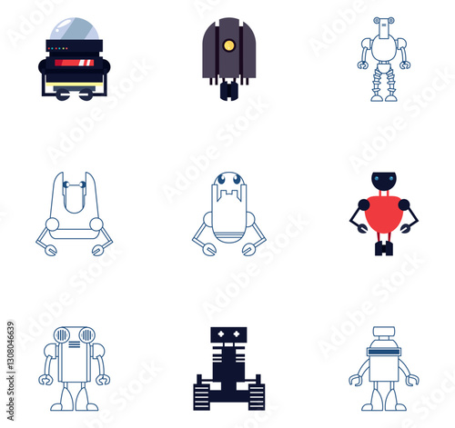Set of vector icons of robots with white background