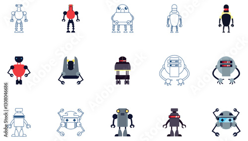 Set of vector icons of robots with white background