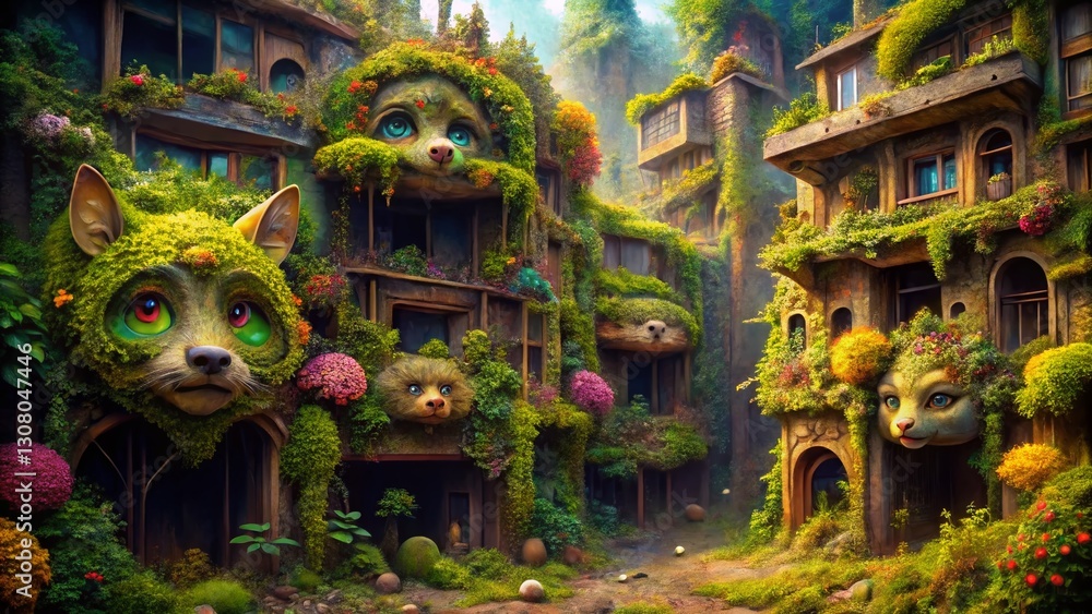 Fototapeta premium Charming Animal Patchwork Nature Illustration - Urban Exploration Photography