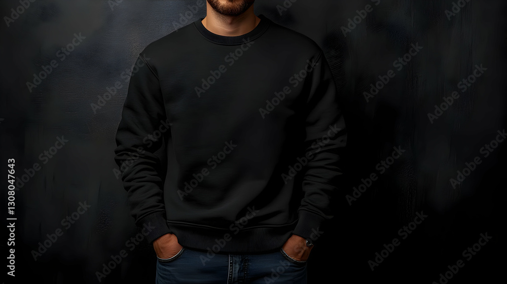 Black Sweatshirt Mockup Realistic Illustration on Dark Background Black Sweatshirt Mockup Realistic Illustration on Dark Background