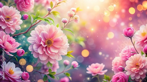 Charming Pink Summer Flower Watercolor Portrait Background