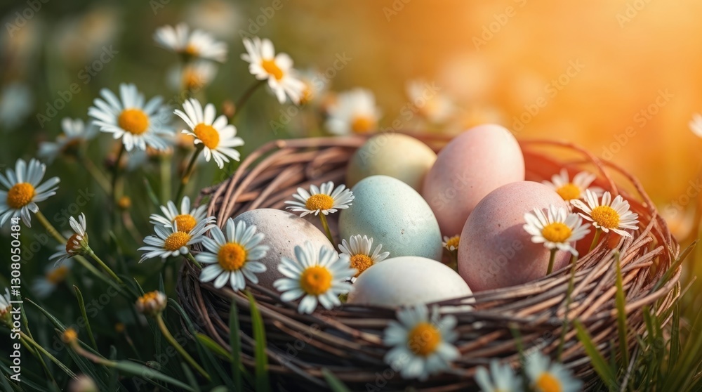 vibrant colorful nest with easter eggs vibrant colorful nest with easter eggs