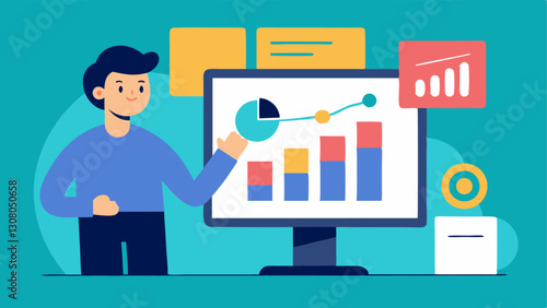 Performance Analytics A professional analyzing graphs and charts on a large screen showcasing the success metrics of influencer marketing campaigns.