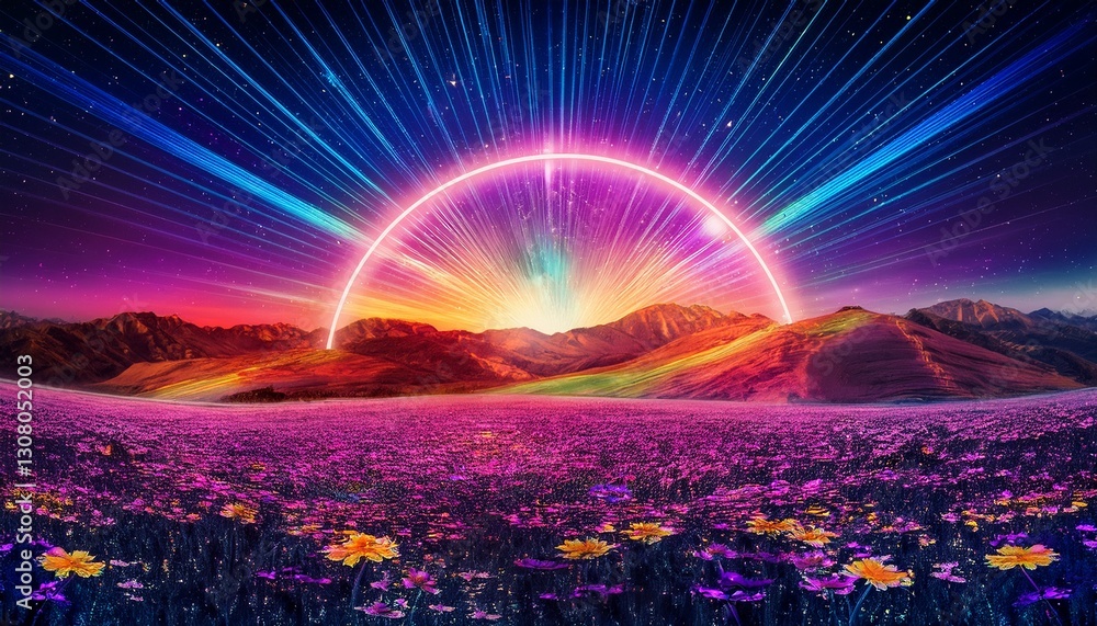 Obraz premium modern crazy poster celestial spzce 80s 70s galaxy flower love peace y2k lines forms boho groovy