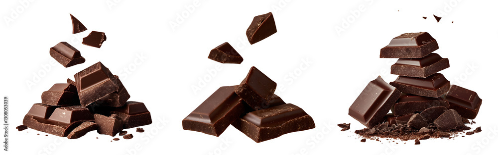 Three pieces of chocolate are piled on top of each other isolated on transparent background cutout Three pieces of chocolate are piled on top of each other isolated on transparent background cutout