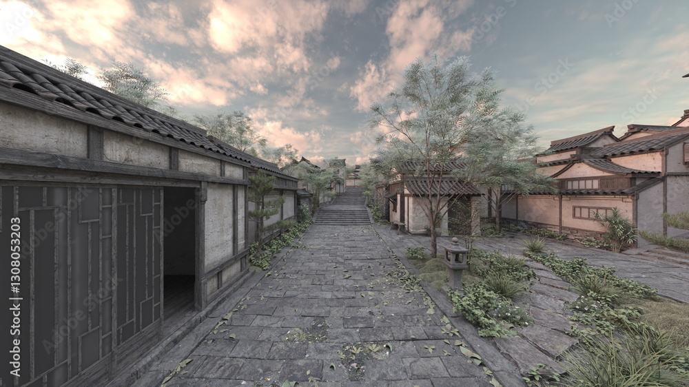 中国式建築物　3DCGレンダリング