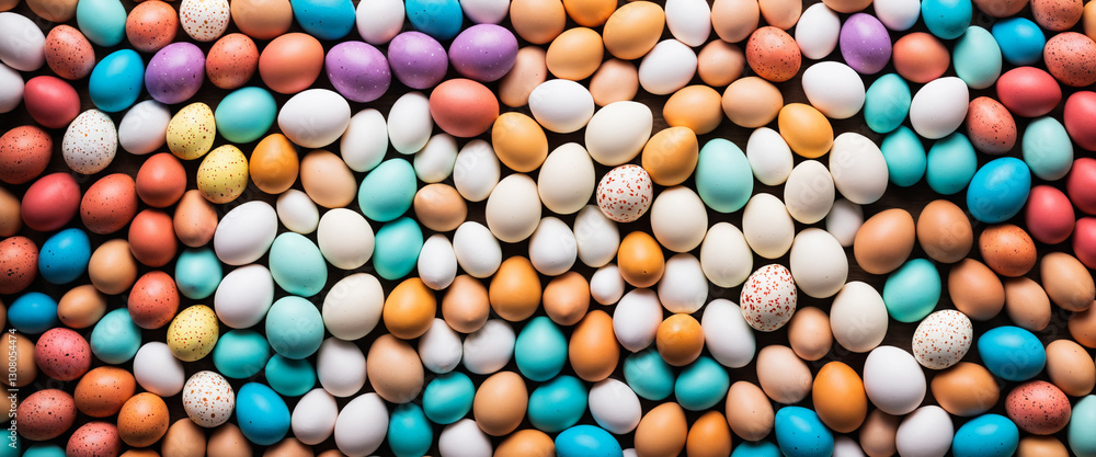 vibrant collection of colorful Easter eggs with speckled patterns, arranged closely together to create an eye-catching holiday design vibrant collection of colorful Easter eggs with speckled patterns, arranged closely together to create an eye-catching holiday design