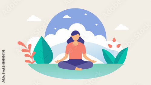 Relaxation Exercises An illustration of the app showcasing a section dedicated to guided relaxation exercises illustrated with peaceful imagery such as nature and soft colors.