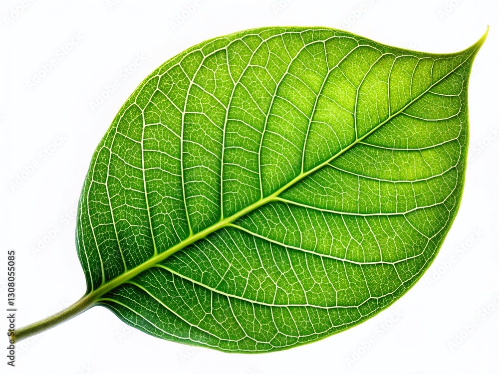 Obraz premium Close-up Green Bo Leaf, Isolated Pho Leaf, Botanical Detail, White Background, Asian Herb