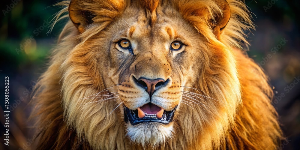 Fototapeta premium Close-up Lion Portrait: Powerful, Confident Grin - Wildlife Photography