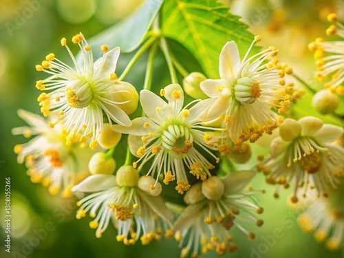 Close-Up Long Exposure Linden Tree Blossoms, Fragrant Tilia europaea Flowers