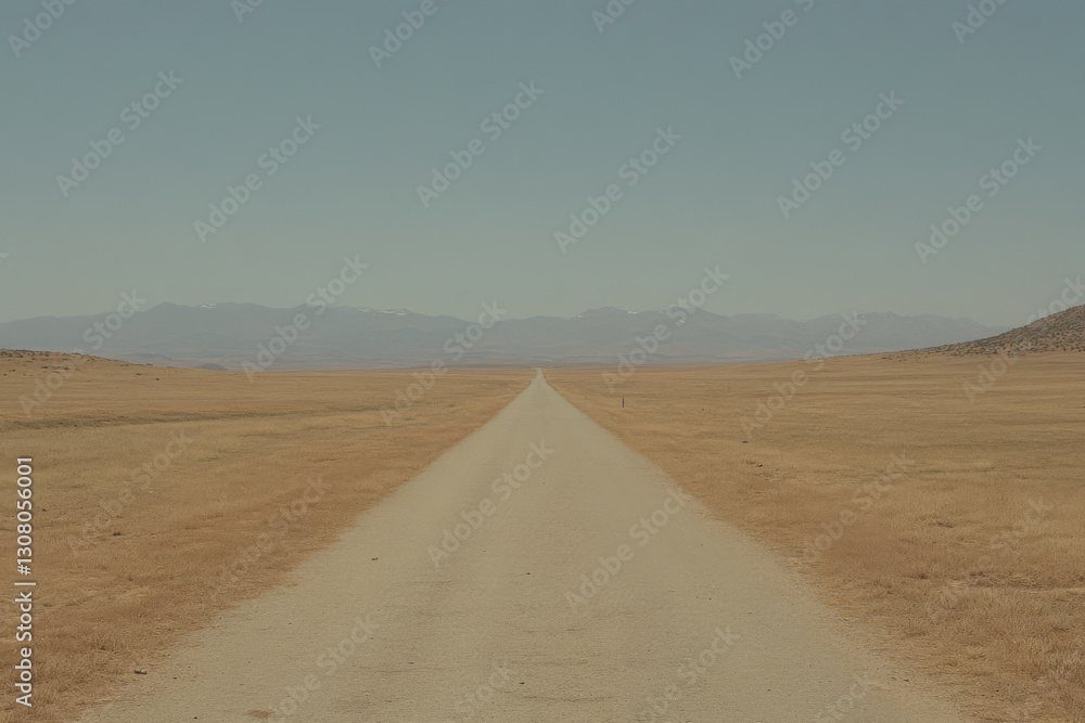 A long road stretches across a dry, barren landscape A long road stretches across a dry, barren landscape