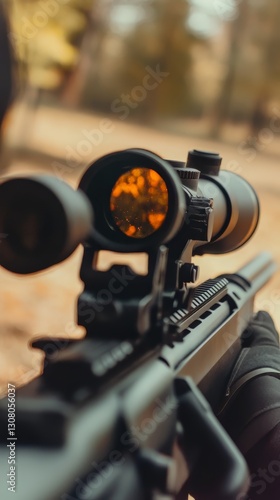 Wallpaper Mural A person is holding a gun and looking through a scope. The scene is dark and moody, with the person's face obscured by the scope Torontodigital.ca