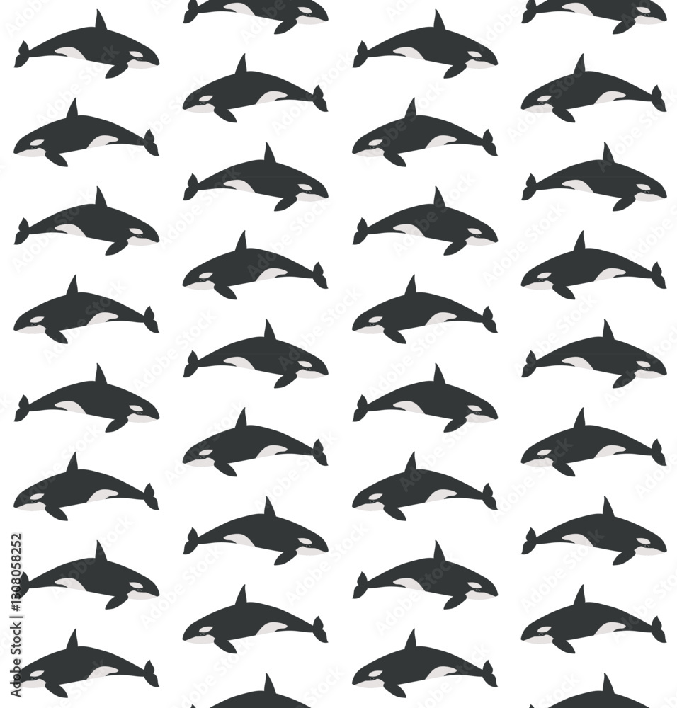 Naklejka premium Vector seamless pattern of flat hand drawn killer whale isolated on white background