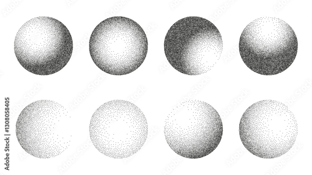 Fototapeta premium Sphere collection in grain effect isolated on a white background
