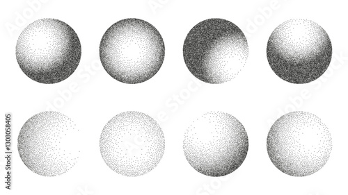 Sphere collection in grain effect isolated on a white background