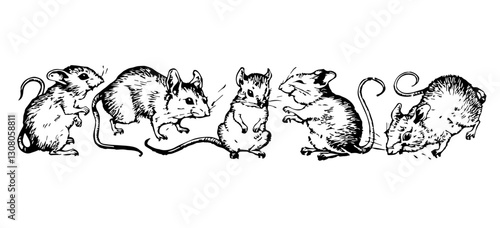 Friendly Mice, Vintage Style Vector Illustration