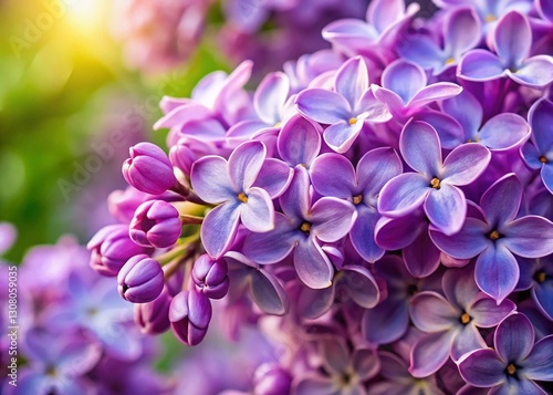 Close-Up of Vibrant Lilac Flowers, Shallow Depth of Field, Detailed Petals, Spring Blooms, Purple Flowers