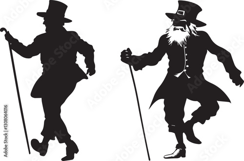 Silhouette of a leprechaun dancing with a stick vector silhouette