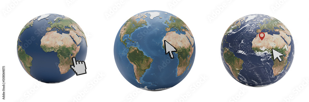 Fototapeta premium 3D Globe with Small Cursor Clicking – Global Internet Connection Symbol