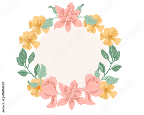 Pink Magnolia and Yellow Floral Wreath
