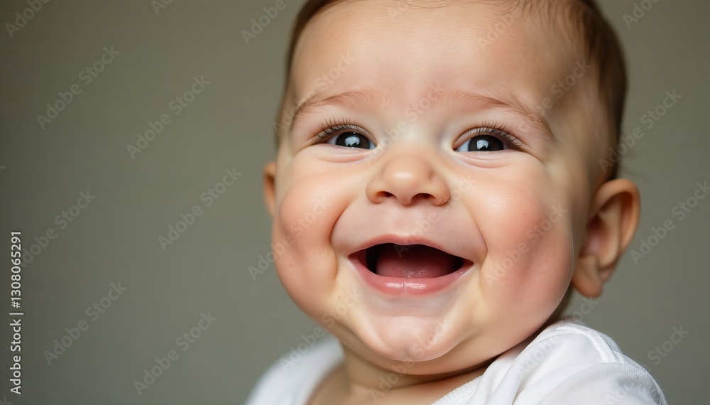 Close-up of a smiling infant with chubby cheeks, cute, cheeks Close-up of a smiling infant with chubby cheeks, cute, cheeks