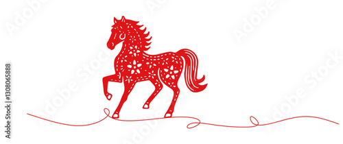 Line Art Happy Chinese New Year 2026 Zodiac sign of the horse