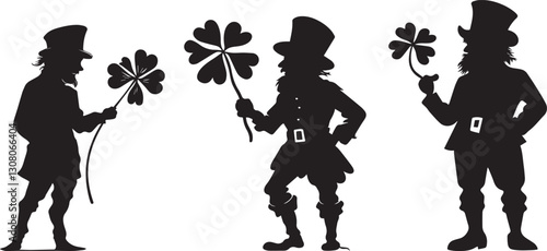 Silhouette of a leprechaun with a giant shamrock vector silhouette